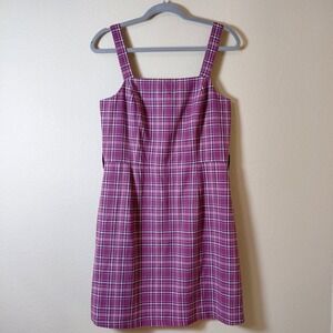 Maroon & Pink Plaid Pinafore Overall Mini Dress Sz 12 Preppy Y2K Clueless Picnic